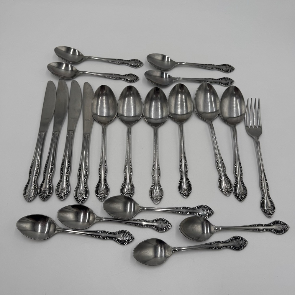 Hanford Forge Charleston Stainless Flatware 20 Pc Lot Korea Floral Rose